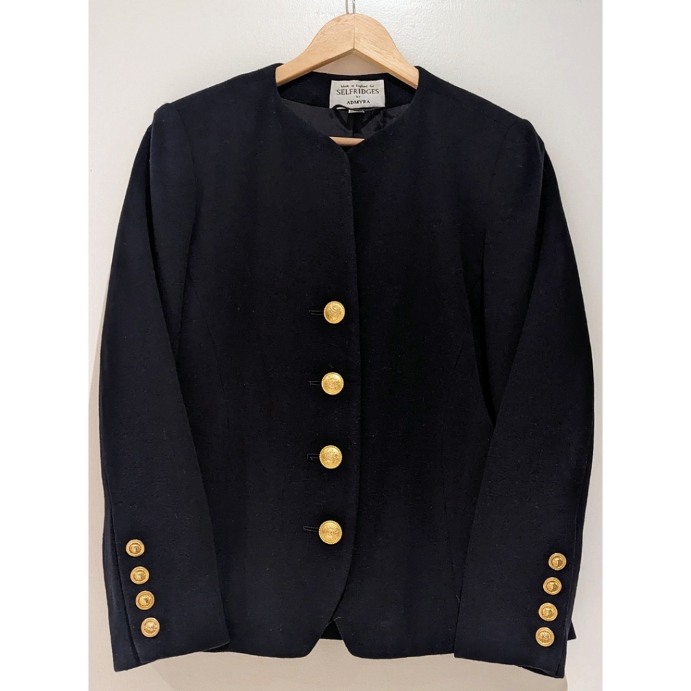 ✨Vintage Wool/Cashmere blend Collarless Coat~Black w/Gold Buttons~Size12 - Picture 8 of 8